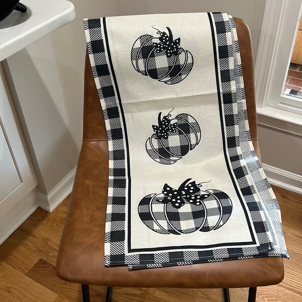 Fall Pumpkin Buffalo Check Table Runner